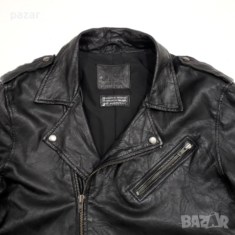 JACK & JONES Мъжко Кожено Яке Рокерско Мото Рокерия Метал Естествена Кожа L, снимка 4 - Якета - 52967809