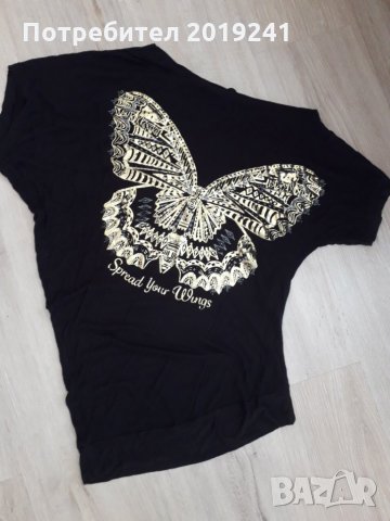 Черна тениска с пеперуда , снимка 2 - Тениски - 28354459