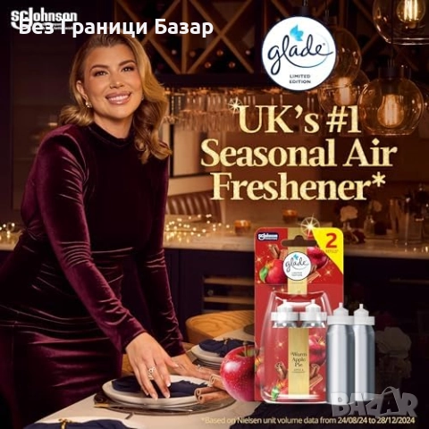 Нов Glade Sense & Spray пълнител Warm Apple Pie 2x18ml Коледен аромат, снимка 4 - Други стоки за дома - 52134222