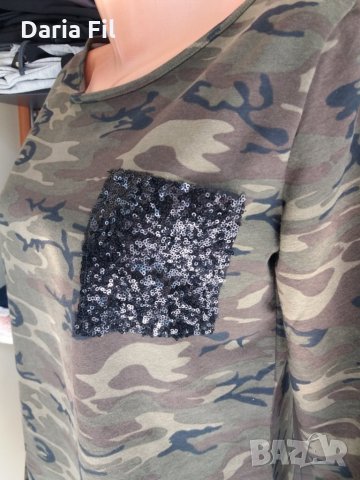 Блуза милитъри с джоб с черни пайети - трико, снимка 4 - Тениски - 28059402