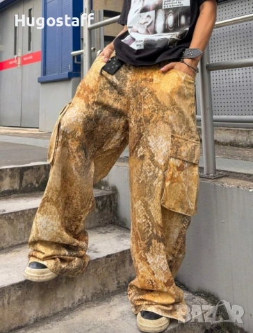 Нови baggy Casual Loose Fit Jeans дънки панталони карго змийска кожа камуфлаж размер 34, снимка 2 - Дънки - 52496789