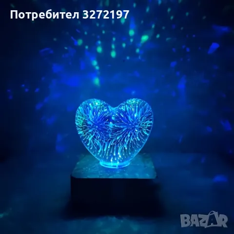 3D USB захранвана нощна лампа във формата на сърце с фойерверки,заря, снимка 6 - Настолни лампи - 47973359