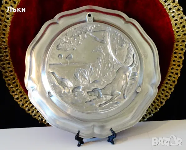 Пано от калай с ловна картина Куче,Фазан. , снимка 4 - Антикварни и старинни предмети - 49934364