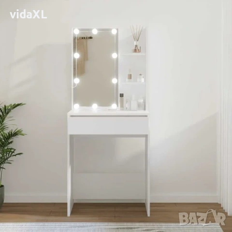 vidaXL Тоалетка с LED, опушен дъб, 60x40x140 см（SKU:808828), снимка 2 - Тоалетки - 53314389