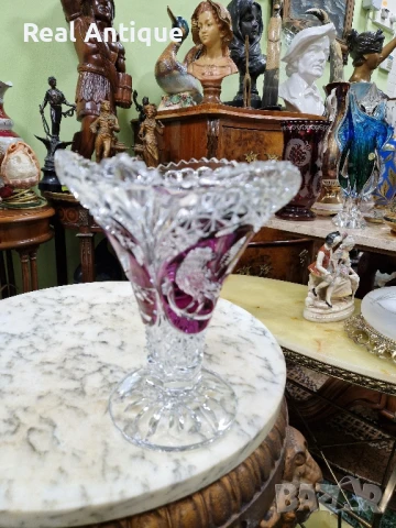 Прекрасна антикварна колекционерска немска кристална ваза , снимка 5 - Вази - 50950943