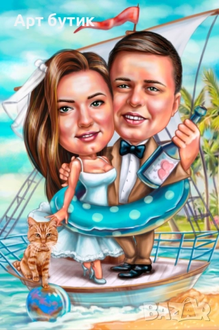 Сватбена карикатура върху чаша или постер