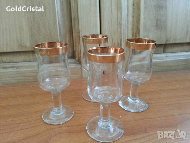 Стъклени чаши чашки златен кант, снимка 3 - Антикварни и старинни предмети - 36401896