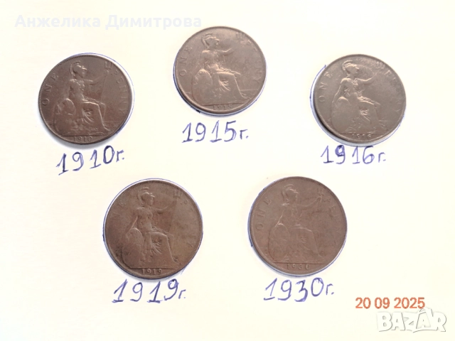 1 пени  Великобритания 1910-1930г, снимка 1