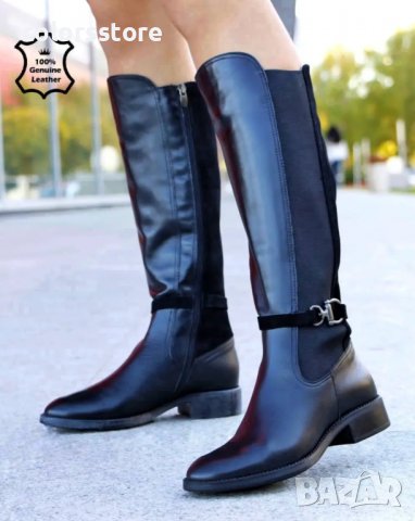 Ботуши на ток - черна ЕСТЕСТВЕНА кожа - 104