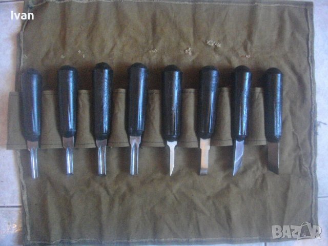 Старо Качество Профи Комплект Ръчни Длета За Дърворезба и Струг-Полукръг,Скосени,Прави-Калъф Брезент