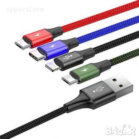 Кабел USB към Lightning, Type C и 2 x Micro USB 4 в 1 3.5А Baseus CA1T4-C01 1.2m Cable 4 in 1, снимка 2 - USB кабели - 38101678