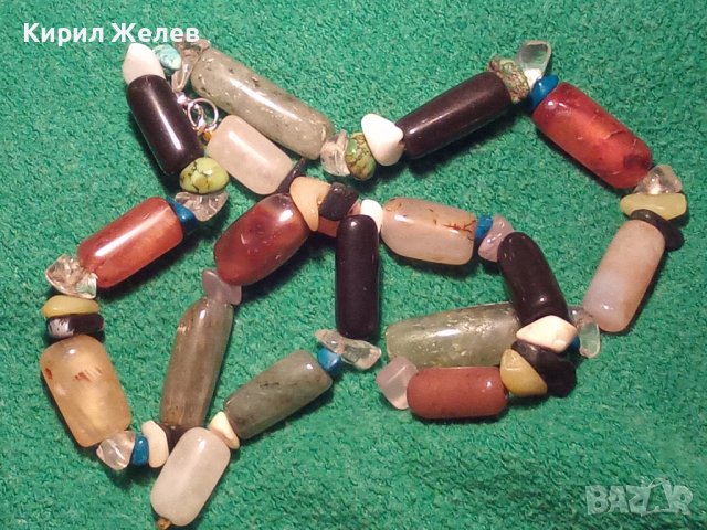 РАЗКОШНА ХЕНД-МЕЙД РЕТРО АРТ ОГЪРЛИЦА КОЛИЕ НАТУРАЛНИ ПОЛУСКЪПОЦЕННИ ЮВЕЛИРНО ШЛИФОВАНИ КАМЪНИ 34529