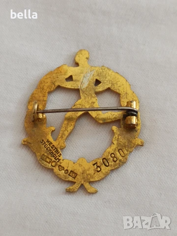 Стар шведски военен спортен медал, изработен от сребро с позлата ,маркировки , снимка 2 - Антикварни и старинни предмети - 50848815