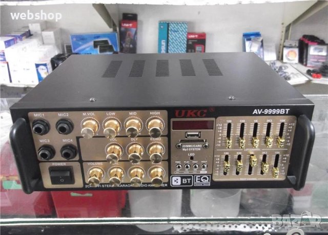 Караоке домашен  аудио усилвател AV-9999BT, FM, SD, USB, Блутууд, 2x100W, 220VAC, снимка 4 - Ресийвъри, усилватели, смесителни пултове - 39495294