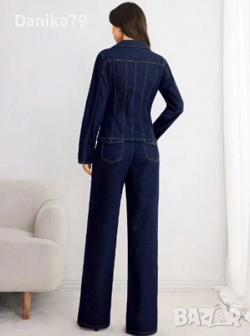 Дамски дънков костюм с дълъг ръкав, снимка 2 - Костюми - 53485742