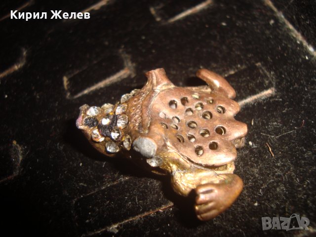 МИНИАТЮРНА БРОНЗОВА МЕДНА ПОЗЛАТЕНА ЕМАЙЛИРАНА ЖАБКА СТАТУЕТКА 19582, снимка 3 - Колекции - 33395615