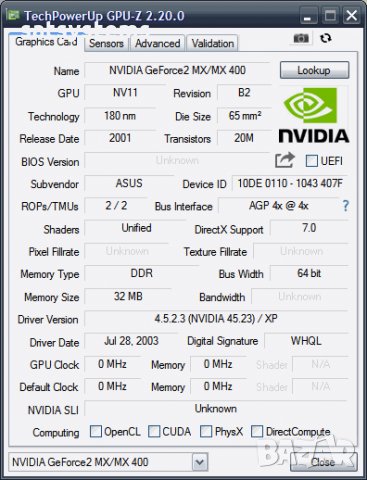 Видео карта NVidia GeForce 2 Asus MX400 32MB DDR 64bit AGP, снимка 8 - Видеокарти - 35428076