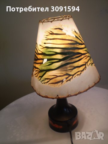стара керамична лампа със рисуван абажур , снимка 3 - Антикварни и старинни предмети - 39776863