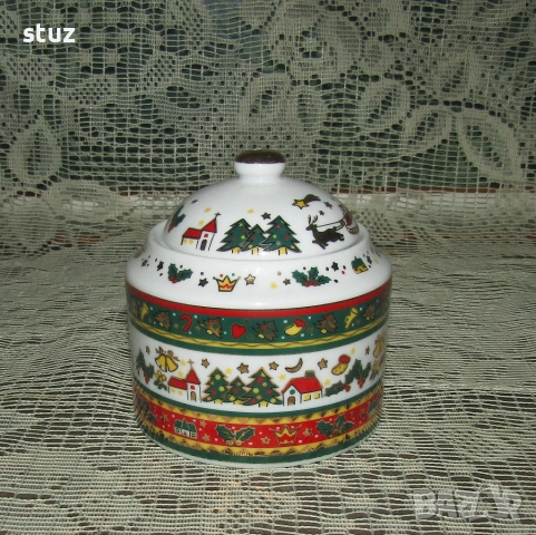 Порцеланова захарница с коледни мотиви, нова