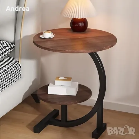 Двуетажна дървена C-образна ъглова помощна масичка