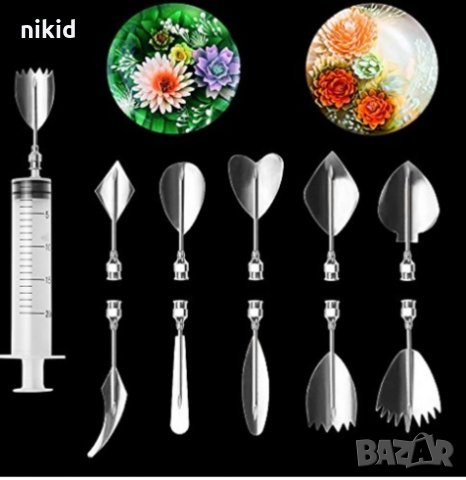 #2 листа 10 бр метални пера шприц + спринцовка за 3D желиран десерт декорация и украса цветя