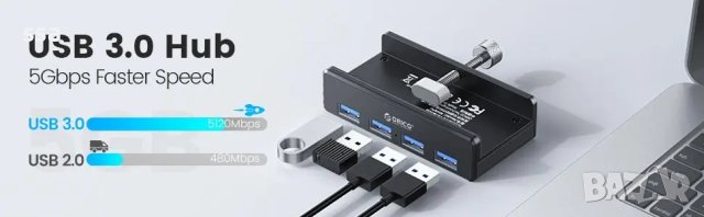 Orico хъб USB 3.0 HUB Clip Type 4 port + power input MH4PU-P-SV-BP, снимка 8 - Други - 43062143