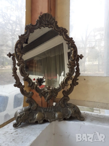 Уникално голямо бронзово бароково огледало 5,5 кг., снимка 8 - Антикварни и старинни предмети - 53445686