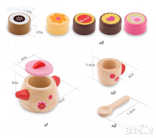 Чаено парти - Дървен детски комплект за симулации с поднос, чай и кексове, снимка 7 - Образователни игри - 36633848