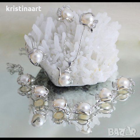 Комплект от пет части бели перли*Елза*, снимка 4 - Бижутерийни комплекти - 32262884