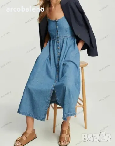 Модна дамска дънкова рокля с презрамки, снимка 6 - Рокли - 48585796