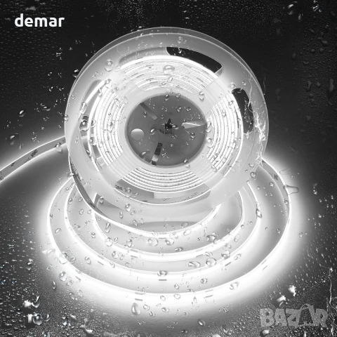 SIRYYUI IP65 COB LED лента 5 метра, 24V, водоустойчива, 480 LED/м, 6000K, 8 мм, без захранване