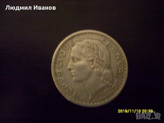 ФРАНЦИЯ - 5 ФРАНКА 1949Г., снимка 2 - Нумизматика и бонистика - 27020621