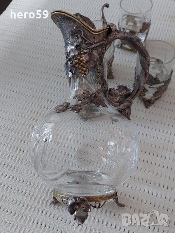 Руски сребърни чаши с кана-сребро 84 и кристал, снимка 1 - Антикварни и старинни предмети - 35623818