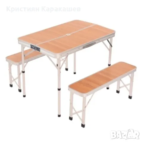 Сгъваема туристическа къмпинг маса 90x60x70CM И 2 Пейки 87x23x39CM, снимка 1