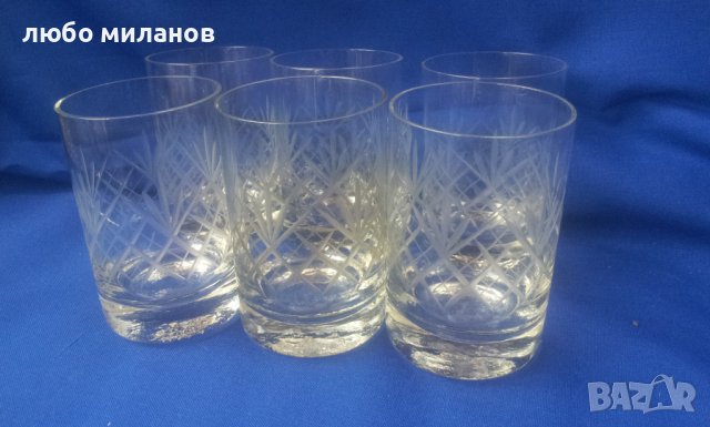 Кристални чаши за концентрат, ръчна гравюра 6 бр