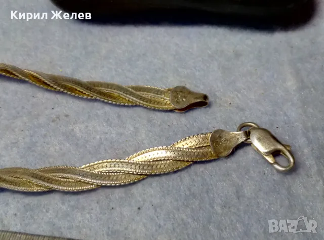 НЕЖНА ЛЕНТОВИДНА СРЕБЪРНА ГРИВНА СРЕБРО 925 MADE in ITALY с БЯЛА ПОЗЛАТА - ЧАСТ от КОМПЛЕКТ 50138, снимка 8 - Гривни - 49378674