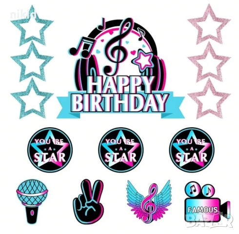 Tik Tok Тик Ток happy birthday топер топери украса декор за торта мъфини кексчета парти