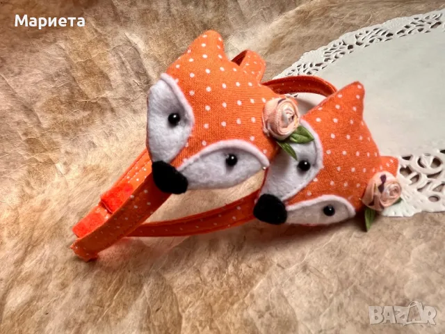 Диадема с лисица Оранжева диадема  Ръчна изработка , снимка 2 - Аксесоари за коса - 45914786