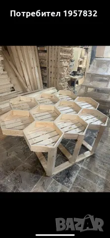 Самостоятелен дървен стелаж за плод и зеленчук хексагон, тип маса