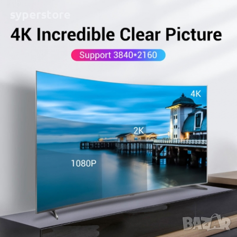 Кабел DisplayPort Мъжко - Мъжко v.1.2 Черен 1m. Vention HACBF Cable DP to DP M/M, снимка 2 - Кабели и адаптери - 36443634