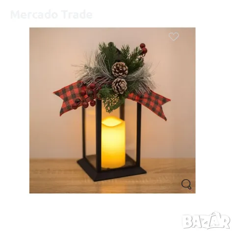 Коледен декоративен фенер Mercado Trade, LED свещ и клони, Черен, снимка 4 - Декорация за дома - 48057106