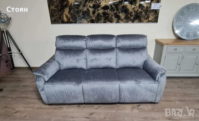 Сив диван тройка от плат плюш, снимка 3 - Дивани и мека мебел - 51951697