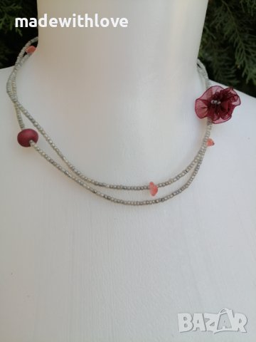 Ръчно изработено колие с розов кварц, снимка 4 - Колиета, медальони, синджири - 43243423
