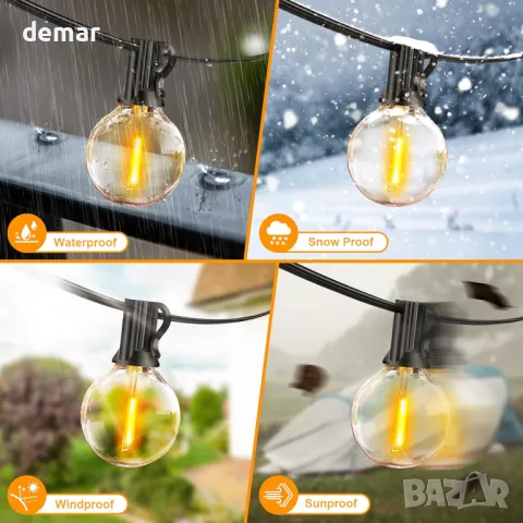 Rovnoes Външни струнни светлини 7,6 метра, 12+1 G40 LED крушки, IP 64, снимка 3 - Лед осветление - 49245509