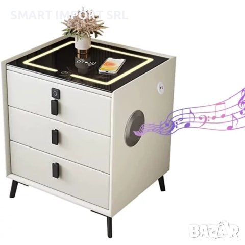Интелигентно нощно шкафче Smart Heater, USB и Type-C порт, Bluetooth, бял, снимка 3 - Шкафове - 51999828