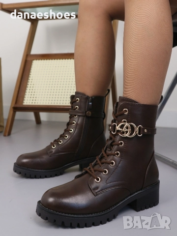 Дамски боти с връзки и цип в кафяво , снимка 4 - Дамски боти - 52228450