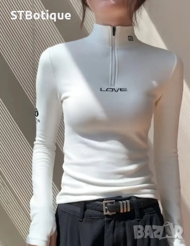 💎 Елегантна Дамска Тениска с Цип и Стояща Яка – STBoutique💕 