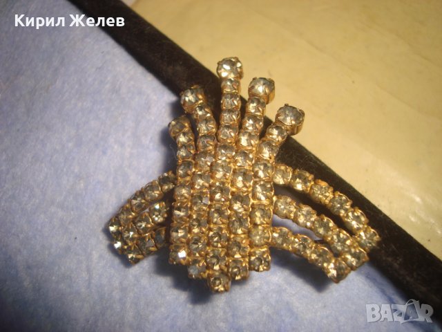 СТАРА ПОЗЛАТЕНА РЕТРО АРТ КРИСТАЛНА БРОНЗОВА БРОШКА с БОХЕМСКИ КРИСТАЛИ МАЙСТОРСКА ИЗРАБОТКА 29207, снимка 10 - Антикварни и старинни предмети - 37320273