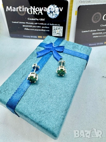 Сребърни обеци с мойсанит (Диамант) 1 карат, снимка 14 - Обеци - 53508678