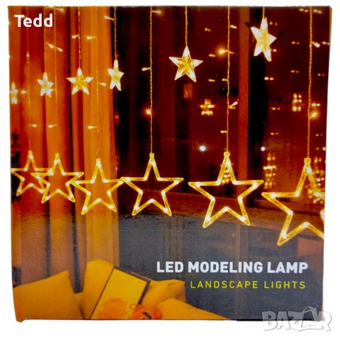 Коледни LED лампички тип завеса с форма на снежинки или елхички